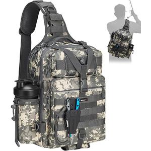 Piscifun Fishing Backpack Tackle Bag with 2 Rod Holders, Multi-Compartment Storage, MOLLE System, Water-Resistant Lightweight Outdoor Pack 