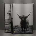 Framed Farmhouse Wall Art for Living Room, Set of 3 Black and White Highland Cow Canvas Prints, Modern Barn Windmill Wall Decor for Bedroom Dining Room Hallway 20x30 Inch