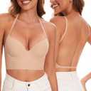 Low Back Bra for Women-Seamless Invisiable Backless Bras-Lightly Lined No Show Open Back Low Cut Bra Multiway Halter Bras (Nude, 36DD) 3 XL