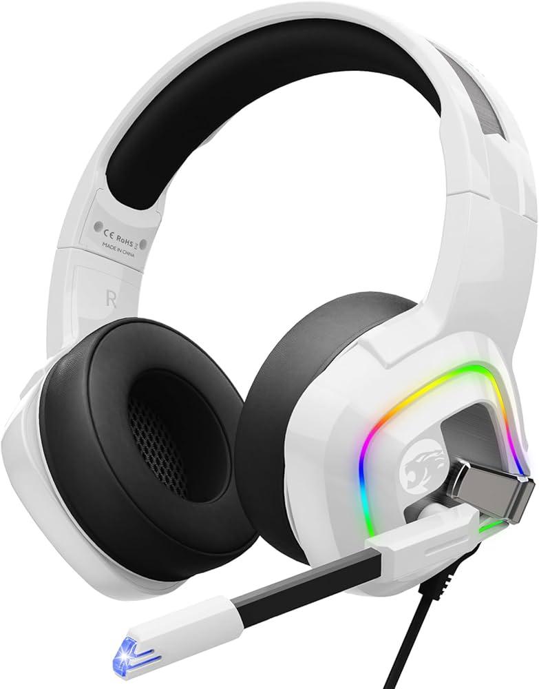 ZIUMIER White Gaming Headset for PC, PS4, PS5, Xbox One, Xbox Series S/X, Switch, Noise Canceling Microphone, Stereo Surround Sound, 3.5mm Wired Gaming Headphones