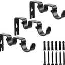 Double Curtain Rod Bracket,3 Pack Metal Curtain Rod Holders for Wall,Sturdy Curtain Rod Brackets for 1 Inch Curtain Rod,Black Wall Mounted Curtain Rod Hooks for Bedroom Living Room Patio
