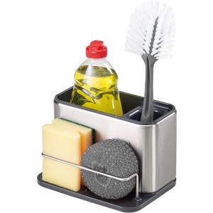 Joseph Joseph Surface Sink Caddy Stainless Steel Sponge Holder Organizer for Kitchen, Large, Grey (Gray)