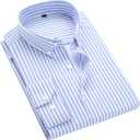 Men's Long Sleeve Dress Shirts Casual Business Vertical Striped Button Down Slim Fit Shirts (Medium, Light Blue)