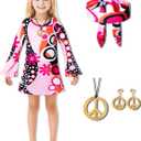 MOMMY'S NEW MAN Toddler Girl's 60s 70s Flower Halloween Party Disco Peace and Love Hippie Dress (3T, Pink)