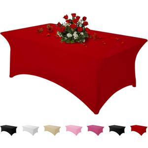 Table Cloth Red 4FT Spandex Tablecloth for Rectangle Fitted Table Cloths Stretch Covers Washable Wrinkle Free Tablecloths for Festival Camping Picnic Wedding Party