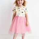 Little Girls Cotton Dresses Flutter Short Sleeve Summer Dress for 2-7 Years Old (3-4T, Tutu-multicolor Dots Pink)