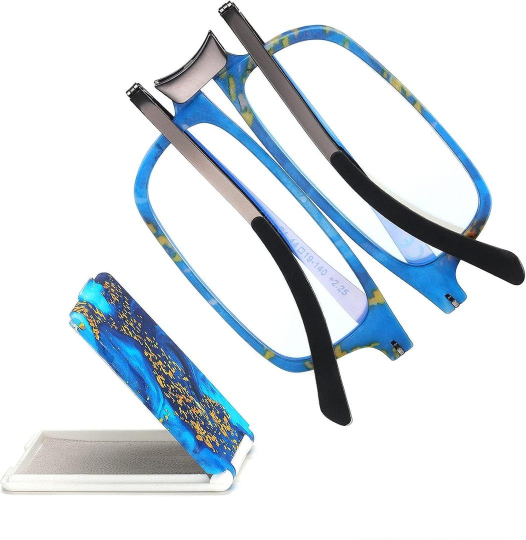 Missfive Modern Folding Reading Glasses for Women Men, Foldable Blue Light Blocking Anti UV Fashion Pattern Print, Thin Lightweight Portable Pocket Travel Readers Eyeglasses 3.0x