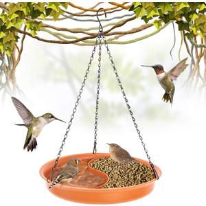 CARGEN Hanging Bird Bath for Outdoors - Hanging Bird-Feeder BirdBath Bowl Water Feeder for Garden Plate Tray BirdBath Tray Water or Seed (Dark Brown)