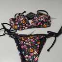 ZAFUL Women's Triangle Bikini Floral String Bikini Set Two Piece Swimsuit Bathing Suits (2-black Flower), S