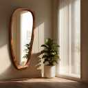 22x48'' Asymmetrical Mirror with Wood Frame, Small Irregular Wall Odd Shaped Mid Century Modern Mirror Christmas Decor for Bedroom Living Room Entryway Hall (Wood)