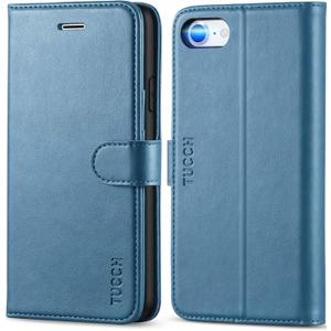 TUCCH Case for iPhone SE 2022/iPhone SE 2020/iPhone 8/iPhone 7, PU Leather Wallet Magnetic Stand Folio with Card Slot Holder, [TPU Shockproof Inner Case] Compatible with iPhone SE3/7/8/SE2, Lake Blue