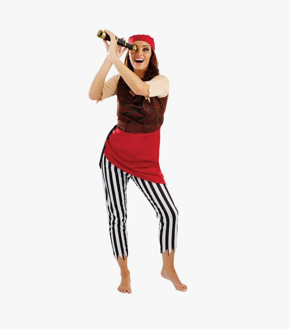 fun shack Women's Pirate Costume, First Mate Adult Halloween Outfit, Classic Pirate Dress for Parties and Events, Size M