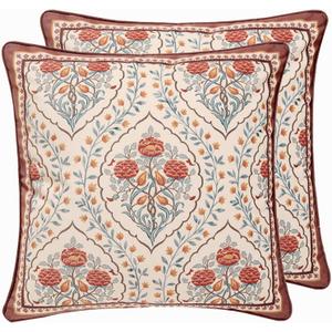 patdrea Designer Vintage Throw Pillow Covers 18"x18",Red Luxury Soft Velvet Pillows Cover with Birds Floral Pattern,Square Farmhouse Decorative Pillowcases for Couch,Bed,Outdoor Set of 2