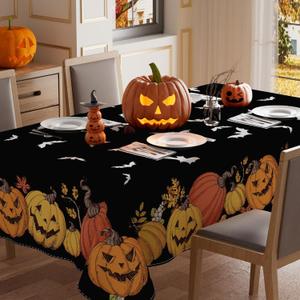 XCHI Black Spooky Pumpkin Halloween Tablecloth Rectangle Washable Table Covers for Indoor Outdoor Dining Home Party Decorations Table Cloth 52x70 Inch