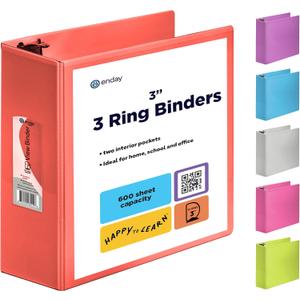 3 Inch Binder 3 Ring Binders Red, Slant D-Ring 3 Clear View Cover with 2 Inside Pockets, Heavy Duty Colored School Supplies Office and Home Binders  by Enday