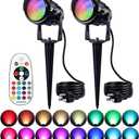 SUNVIE RGB Spot Lights Outdoor 12W LED Color Changing Landscape Lights with Remote Control 120V RGBW Landscape Lighting Waterproof Outdoor Spotlight for Yard Garden Patio Lawn Decorative, 2 Pack