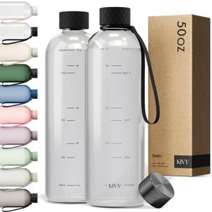 KIVY Tritan Water Bottle 2nd Generation (Black Clear, 50oz)