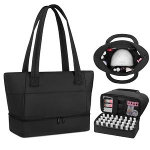 Nail Polish Organizer Holds 32 Bottles Nail Polish & Nail Lamp, Nail Organizers and Storage for Nail Stuff, Double Layer Nail Bag Organizer Case with Portable Handle for Travel