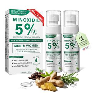 5% Minoxidil Hair Regrowth Spray for Men and Women with Rosemary Scent  2 x 60ml Value Pack for 4+ Months  Lightweight Non Greasy Mist for Thinning Hair Receding Hairline Crown Support (Rosemary)