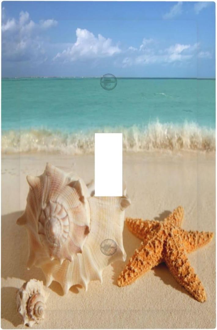1 Gang Toggle Decorative Summer Blue Sky Starfish Beach Wall Plate - One single Gang Light Switch Plastic Decora Plate Cover with Screws