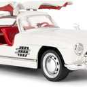 1955 Mercedes-Benz 300sl Vintage Car Model, 1/32 Toy Car with Sound and Light Function, Children's Toy Model Car with PullBack Function, Collector's Quality Model Car, Gift for Children (white)