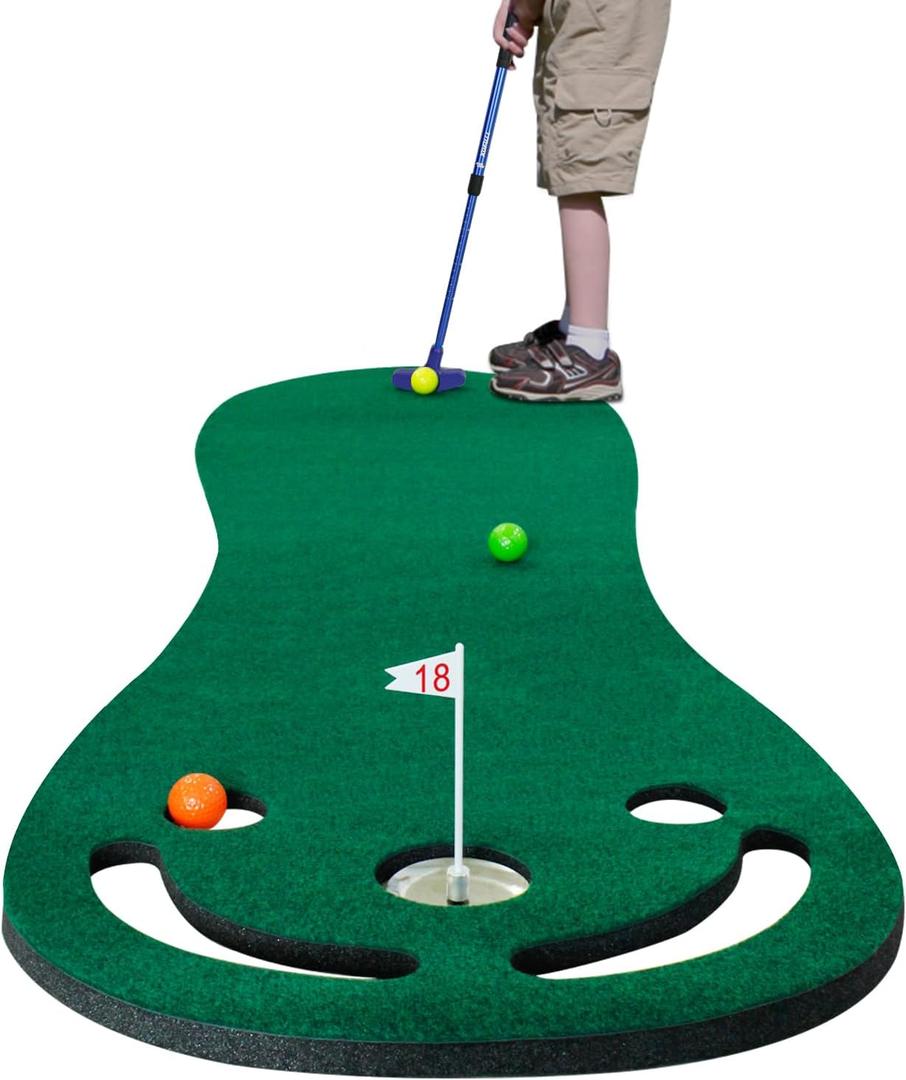 KOFULL Putting Green Mats Set - Indoor/Outdoor Golf Putting Practice or Golf Game with 78" x 24" Putting Mat, Adjustable Putter, 3 Balls, Training Aid Cup & Flags