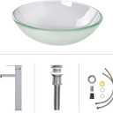 Bathroom Vessel Sink, Tempered Glass Vanity Round Bowl with Chrome Faucet and Pop up drain Set, Frosted, 16.5 x 5.5 inches