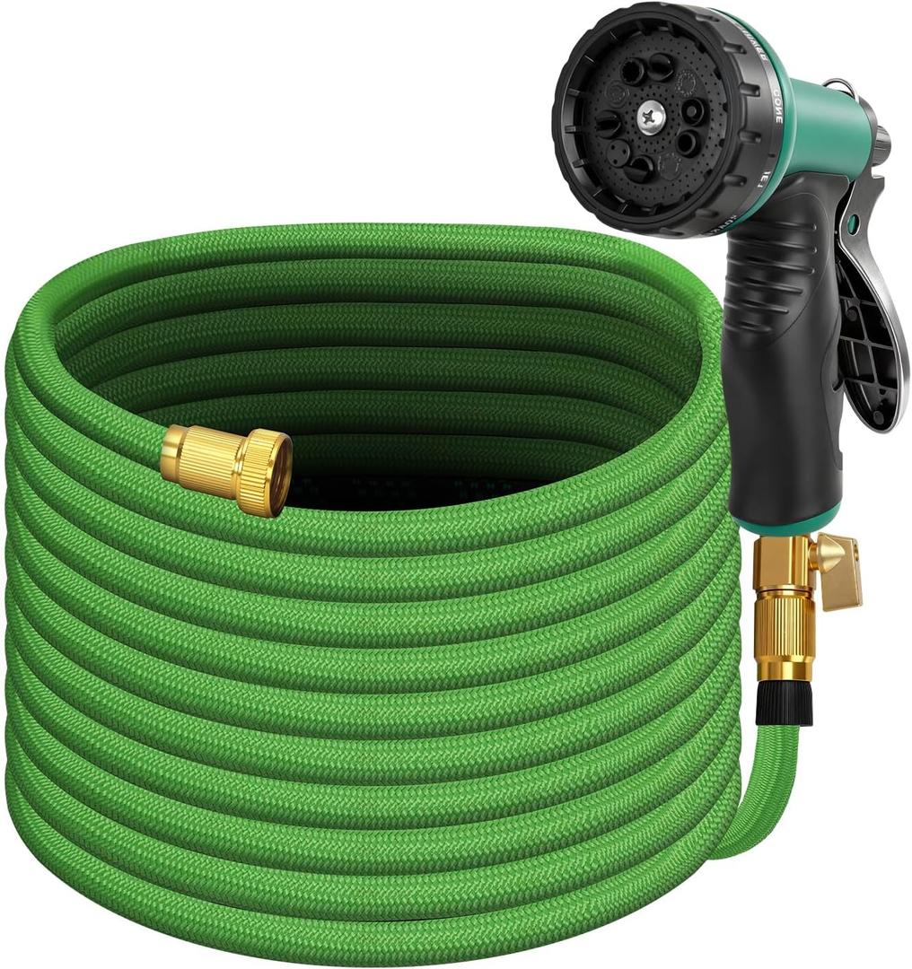 100FT Premium Garden Hose Ultra Lightweight Non Expanding Design 100 FT Watering Hose with 10 Function Nozzle, Kink & Tangle-Free, Leakproof & Pressure Resistant for Yard/Lawn/Camping (Green)