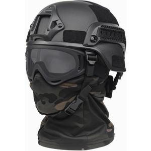 Airsoft Helmet,Black Tactical Helmet with Airsoft Accessories,Tactical Airsoft Gear (A/MICH-MCBK)