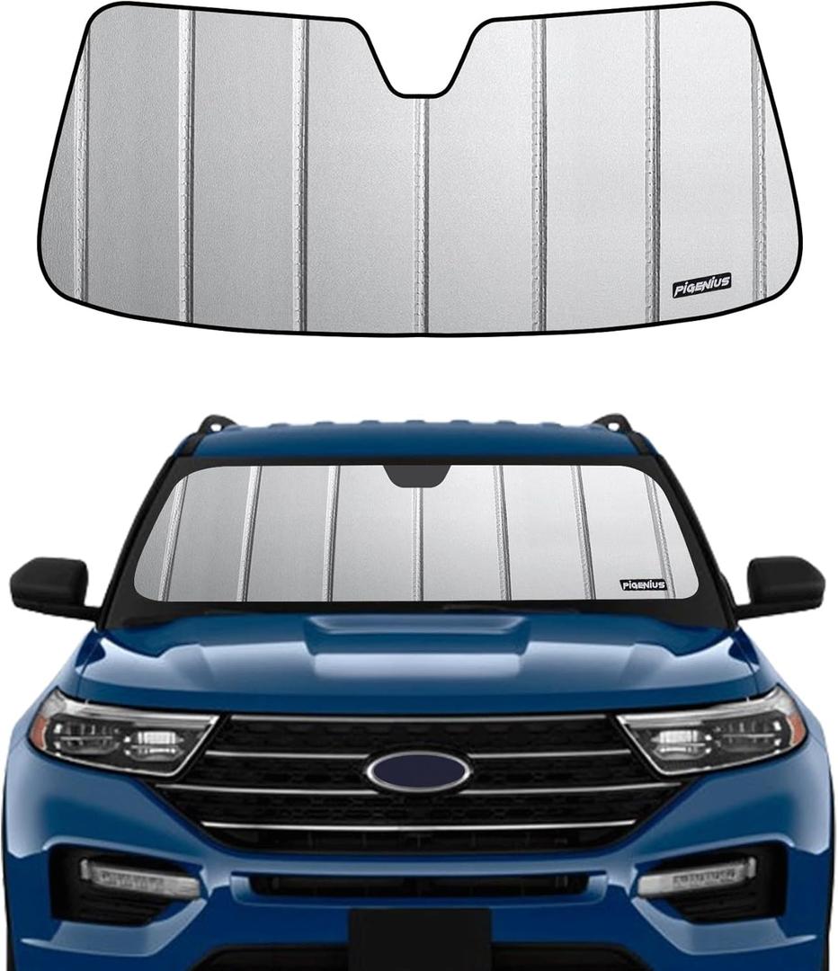 Windshield Sun Shade for Ford Explorer 2020-2024,Front Window Sunshade,6 Layers Sun Shield,Block UV Rays Dashboard Shield,Insulation Sun Shade Accordion Fold