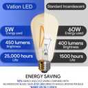 ST19 Filament Amber Glow Vintage Edison Light Bulb Filament Bulb 5W with Amber Glass, 90+ High CRI, Dimmable 2200K Amber White, E26 Medium Base, UL Listed