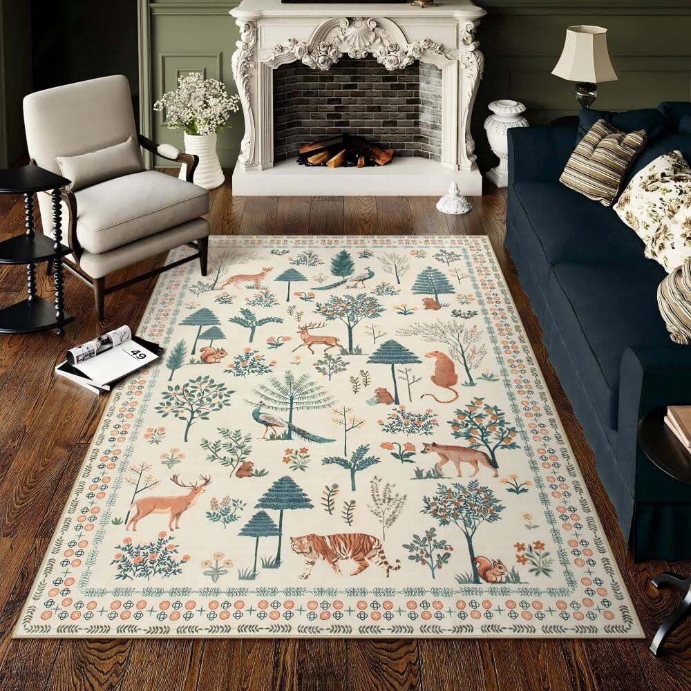 Lahome 5x7 Jungle Kids Rugs for Living Room Animal Washable Non Slip Bedroom Rug Beige Soft Indoor Carpet for Classroom Nursery