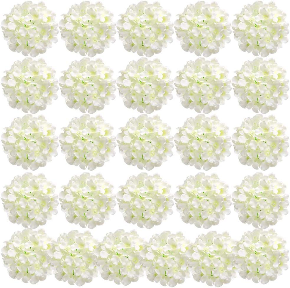 Auihiay 26 Pieces Hydrangea Artificial Flowers Silk Hydrangea Flowers Artificial Flowers Heads with Stems for Home Wedding Party Decorations (Ivory)