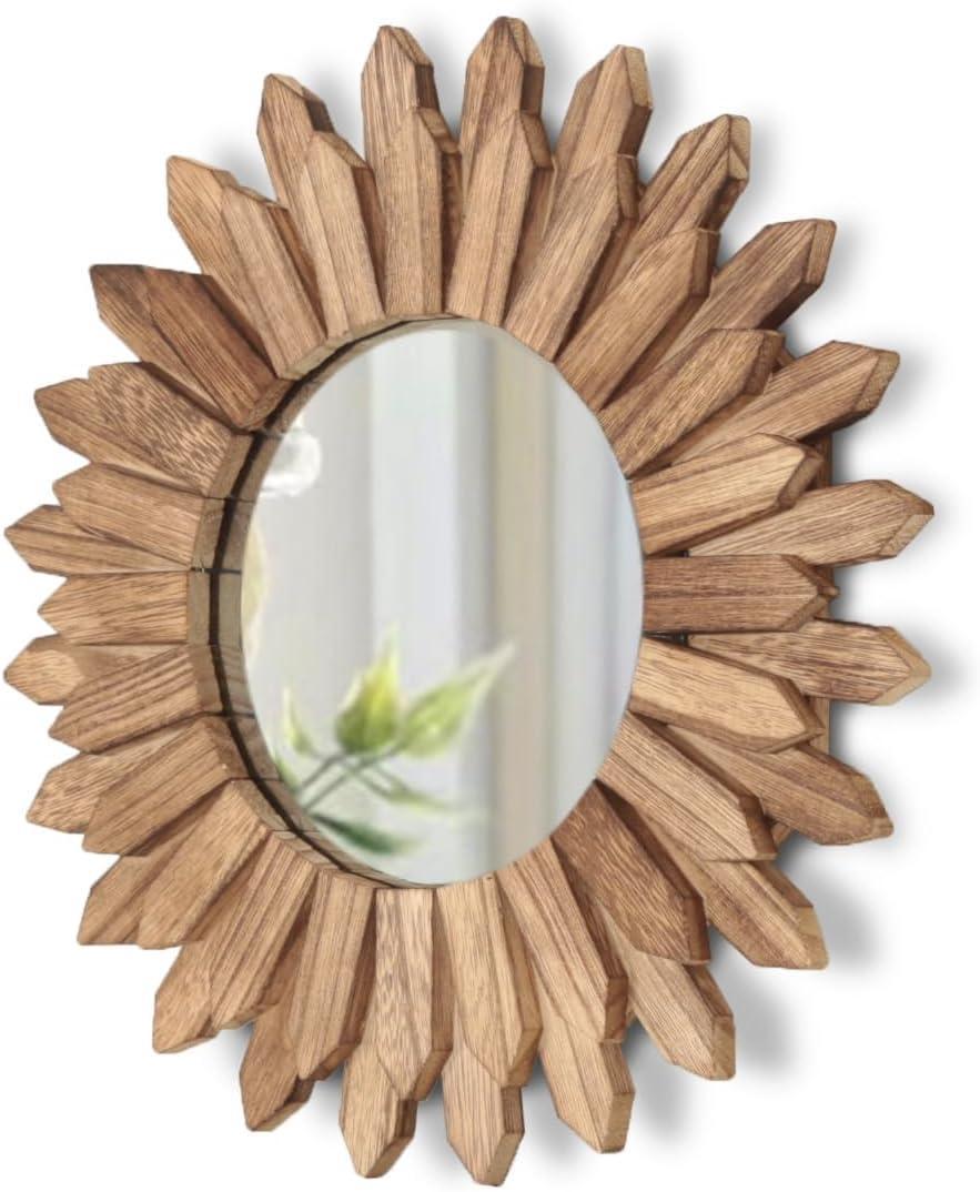 LOSOUR Wall Decor 12 inch Rustic Round Wood Mirror Decorative Boho Sunburst Mirror Boho Home Decor Farmhouse Wall Decor for Bedroom Living Room Entryway