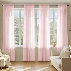 MIULEE Blush Pink Sheer Curtains 72 Inches Long, 4 Panels Set, Light Filtering Rod Pocket Voile Drapes for Living Room and Bedroom, Airy Soft Fabric Window Treatments, 42 x 72 Inches