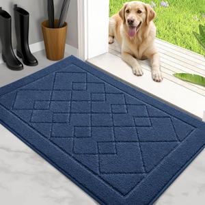 REFETONE Dirt Trapper Door Mat 24" x 36", Doormat Non-Slip Entryway Rugs Washable, Dog Door Mat Stain Resistant and Absorbent Welcome Floor Mat for Front Back Door, Muddy Wet Shoes & Paws, Blue