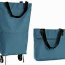 Large 2-in-1 Folding Shopping Cart & Tote, Adjustable Strap, 90lbs Load