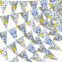 6PCS Lemon Party Decorations Mediterranean Pennant Garlands: Blue Tiles and Yellow Lemonade Stand Banners for Amalfi Coast, Bridal Shower, Birthday, Wedding, Italian Summer Themed Decor