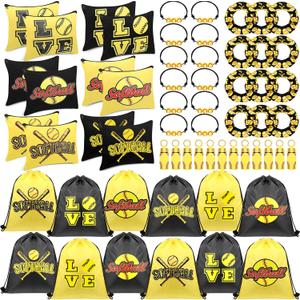 Paterr 60 Pcs Softball Party Favors Team Gifts 12 Drawstring Bag 12 Makeup Bags 12 Lipstick Holder 12 Hair Scrunchies 12 Bracelet for Softball Party(Sweet Style)