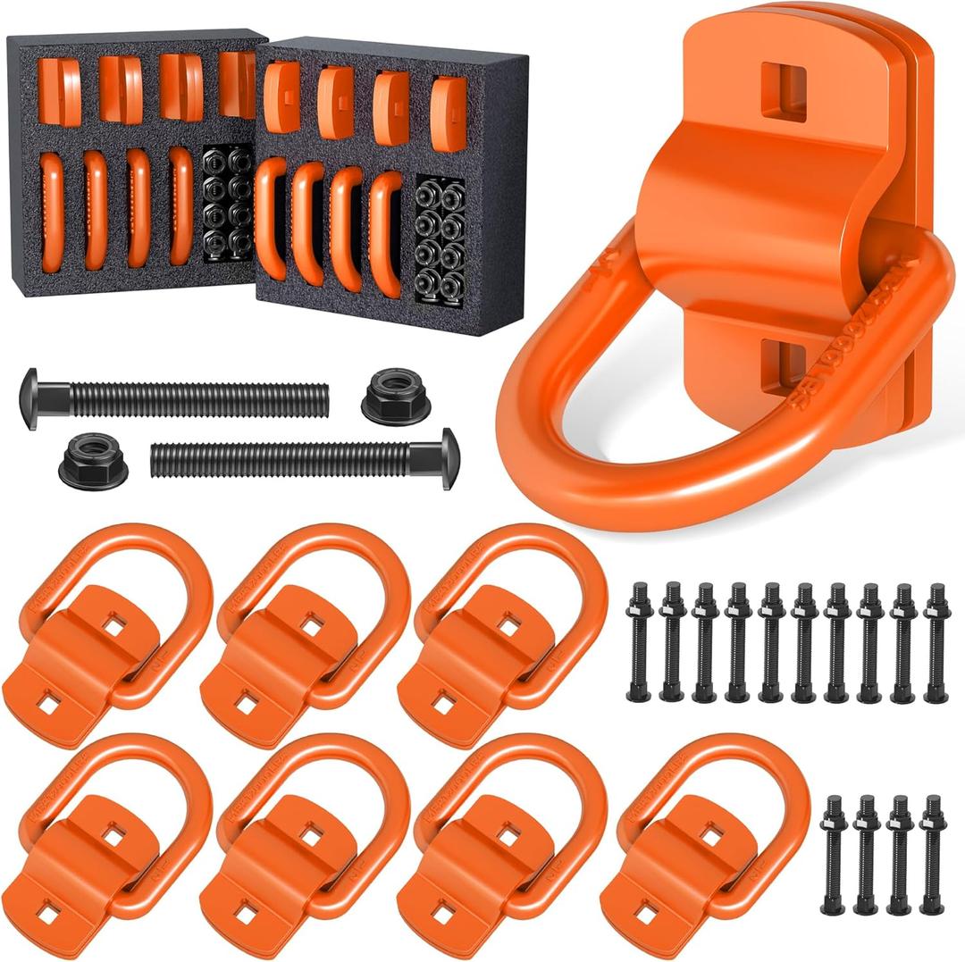 8 Pack 1/2" Trailer D Rings Tie Down Anchors Orange Heavy Duty Steel Bolt-On Forged D Ring with More Than 12000lbs Breaking Strength for Semi Truck Trailer RV Cargo Tie Downs