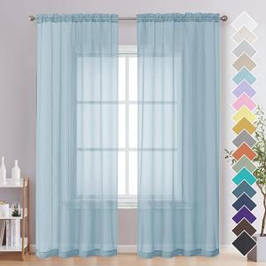 Sky Blue Voile Sheer Curtains 84inch Long Set of 2 Panels