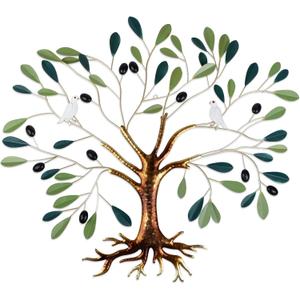 Fangoo Metal Green Olive Tree Metal Wall Art Tree of Life Home Decor with Dove of Peace 22 x 26 Large Olive Branches Lifelike Fruits Wall Hanging for Living Bedroom Garden Porch Office Wall Decor