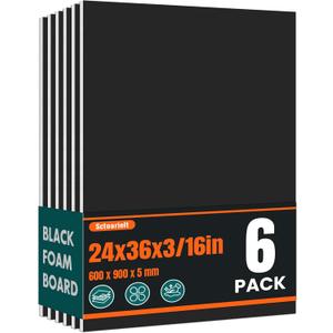6 Pack Black Foam Board for Art Craft, 23.5 x 35.5 x 3/16" Thick