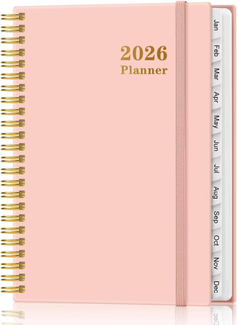 2026 Planner - Weekly and Monthly Calendar Planner from Jan 2026 - Dec 2026, Planner 2026 Spiral Bound with 12 Monthly Tabs, Inner Pocket, Perfect for School Office Supplies, 6.4" x 8.5", Pink