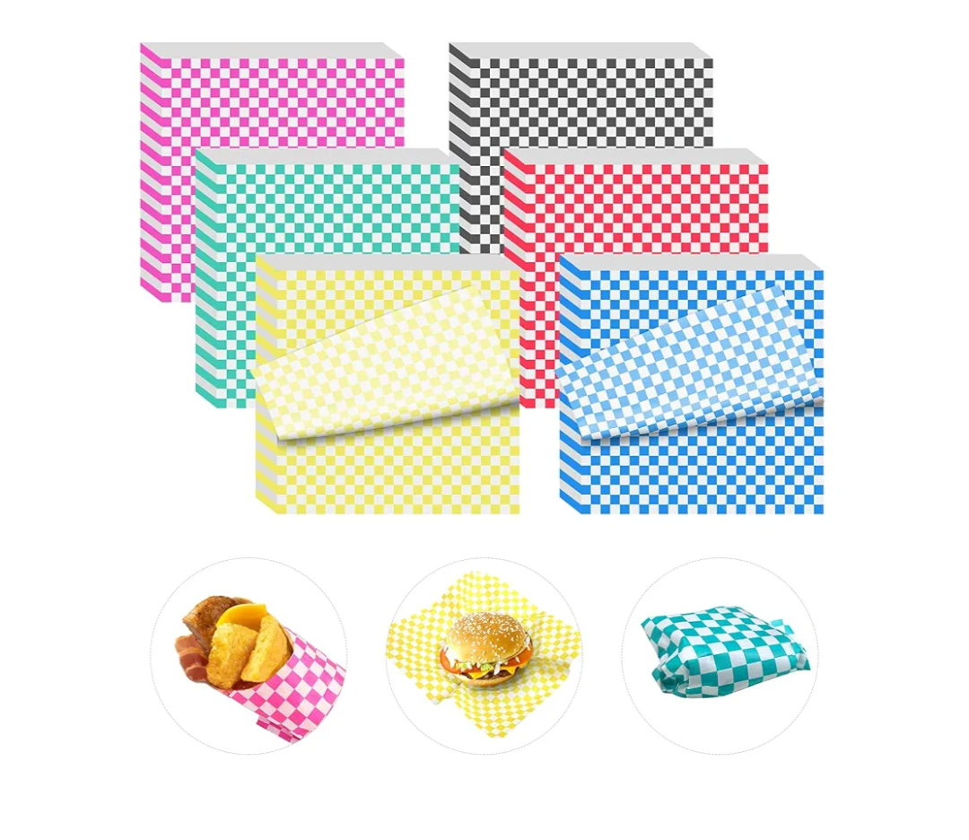1200 Sheets Dry Waxed Deli Paper, 12x12 inch Checkered Food Basket Liners Deli Wrap Wax Paper Sheets for Wrapping Sandwiches Bread Burgers