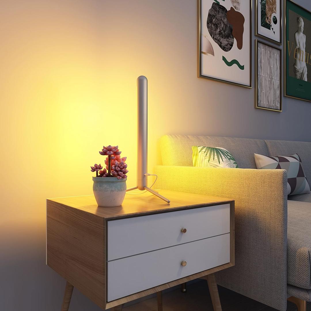 Smart Table Lamp, Bedside or Bedroom Lamp, TV backlights, Gaming lights, Adjustable White and Multi Color Compatible with Alexa, Google Assistant, Voice Activated. App Control Sync with Music(Silver) Smart Table Lamp, Bedside or Bedroom Lamp, TV backlights, Gaming lights, Adjustable White and Multi Color Compatible with Alexa, Google Assistant, Voice Activated. App Control Sync with Music(Silver)