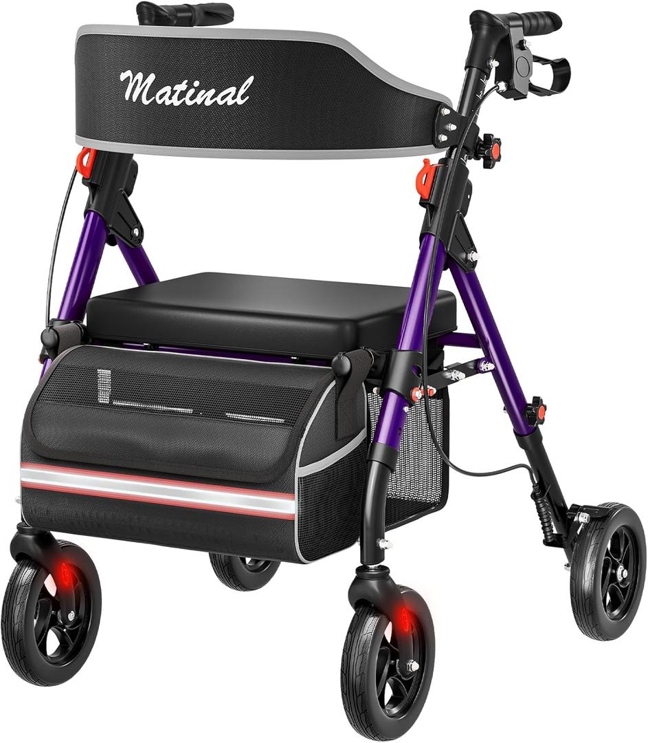 Walkers for Seniors, Rollator Walker with Seat, Walkers for Seniors with seat, 350 lb Capacity,with 8'' Big Wheels, Rolling Walker (Purple)