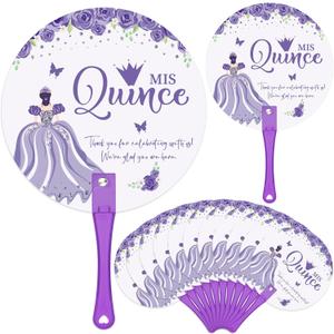 25 Quinceanera Party Favors for Guests Quinceanera Hand Fans Bulk Christmas Plastic Handheld Fans Mis Quince Gift for Girls Sweet 15 Birthday Party Decor Gift Adults Souvenirs (Purple)