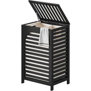 FILWH Laundry Hamper with Lid (16.9 * 13 * 26.5inches) Large Bamboo Laundry Bin Basket 85L Clothes Hamper with 1 Removable Bag Storage baskets for Bathroom(Black)