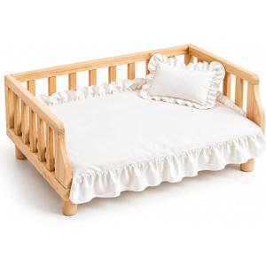 Elevated Wooden Bed for Small Dogs & Cats, 2 Mattress Covers, 30x20 inch